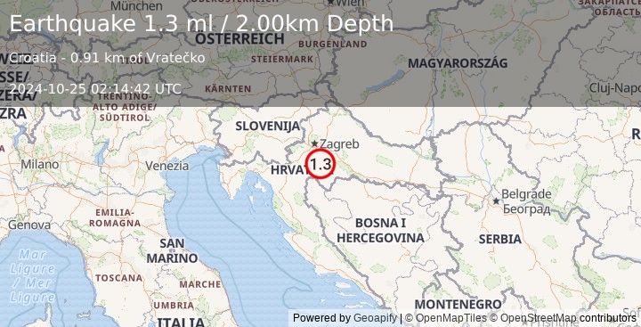 Earthquake CROATIA (1.3 ml) (2024-10-25 02:14:42 UTC)