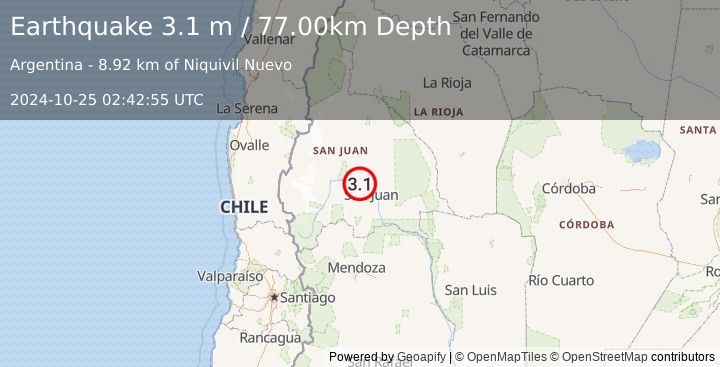 Earthquake SAN JUAN, ARGENTINA (3.1 m) (2024-10-25 02:42:55 UTC)