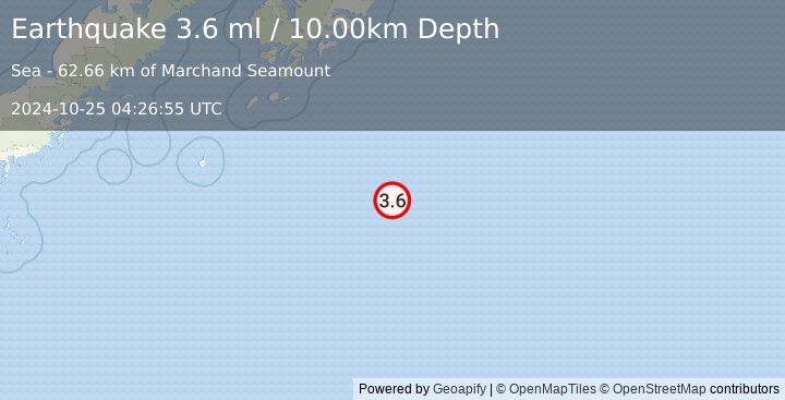 Earthquake SOUTH OF ALASKA (3.6 ml) (2024-10-25 04:26:55 UTC)