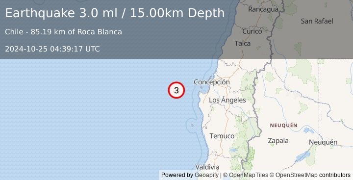 Earthquake OFFSHORE BIO-BIO, CHILE (3.0 ml) (2024-10-25 04:39:17 UTC)