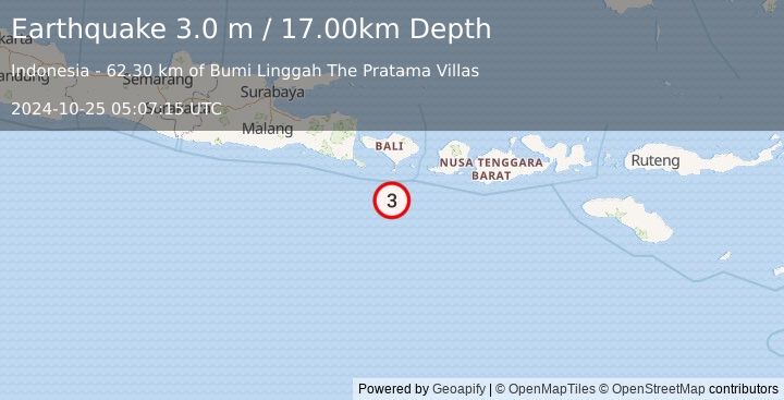 Earthquake SOUTH OF BALI, INDONESIA (3.0 m) (2024-10-25 05:07:15 UTC)