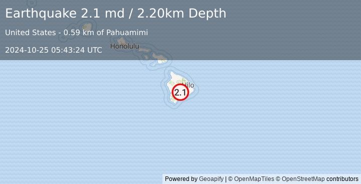 Earthquake ISLAND OF HAWAII, HAWAII (2.1 md) (2024-10-25 05:43:24 UTC)