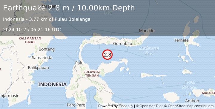 Earthquake SULAWESI, INDONESIA (2.8 m) (2024-10-25 06:21:16 UTC)