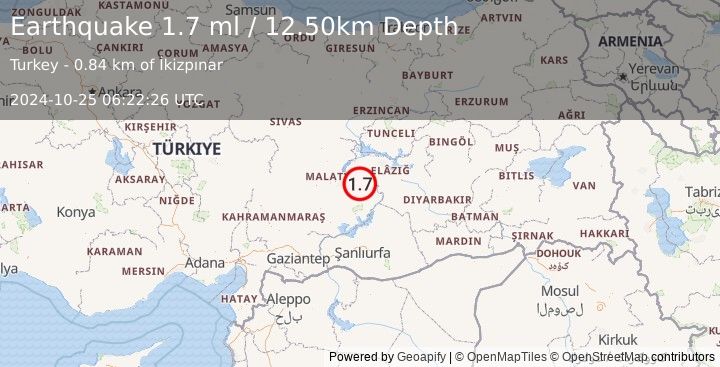 Earthquake EASTERN TURKEY (1.7 ml) (2024-10-25 06:22:26 UTC)