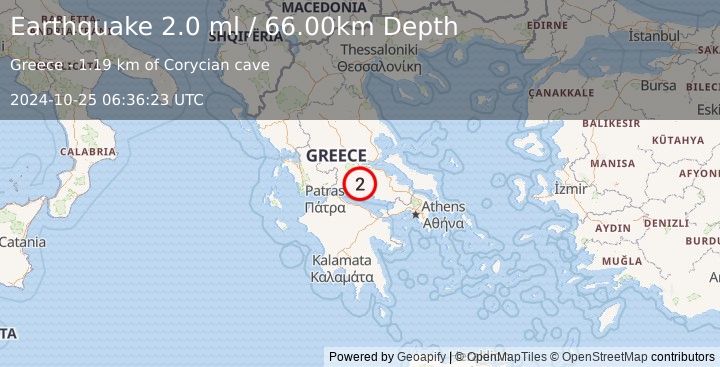 Earthquake GREECE (2.0 ml) (2024-10-25 06:36:23 UTC)