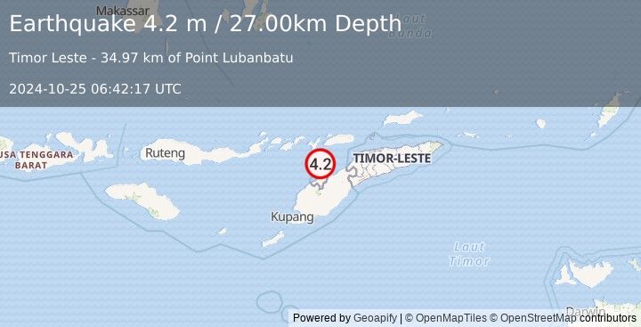 Earthquake KEPULAUAN ALOR, INDONESIA (4.2 m) (2024-10-25 06:42:17 UTC)