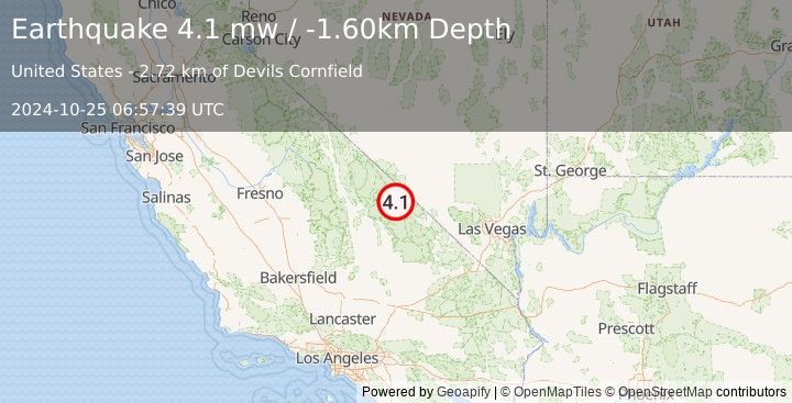 Earthquake CENTRAL CALIFORNIA (4.1 mw) (2024-10-25 06:57:39 UTC)