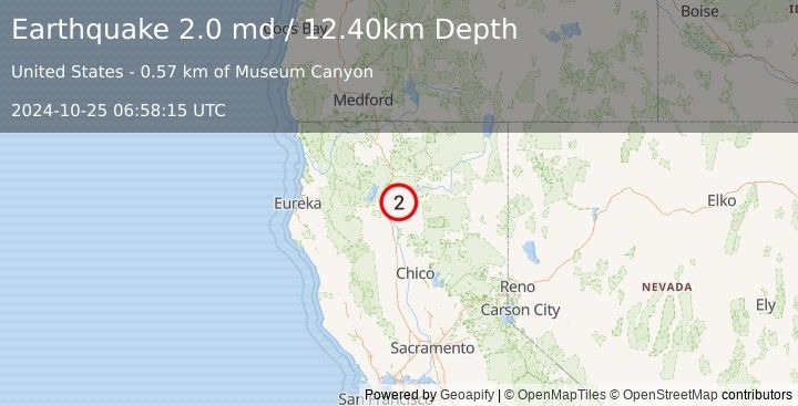 Earthquake NORTHERN CALIFORNIA (2.0 md) (2024-10-25 06:58:15 UTC)