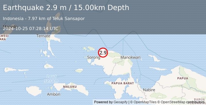 Earthquake NEAR N COAST OF PAPUA, INDONESIA (2.9 m) (2024-10-25 07:28:14 UTC)