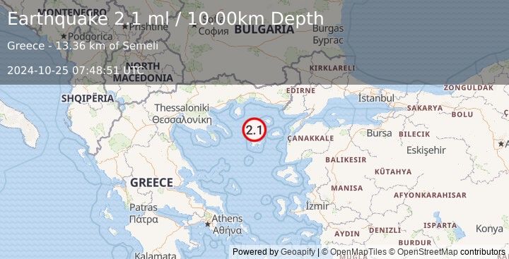 Earthquake AEGEAN SEA (2.1 ml) (2024-10-25 07:48:51 UTC)