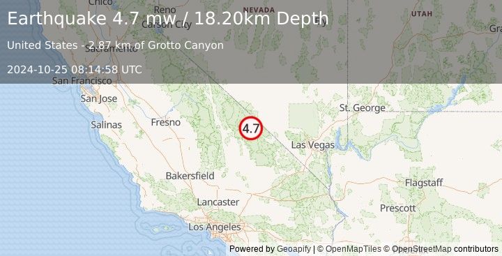 Earthquake CENTRAL CALIFORNIA (4.7 mw) (2024-10-25 08:14:58 UTC)