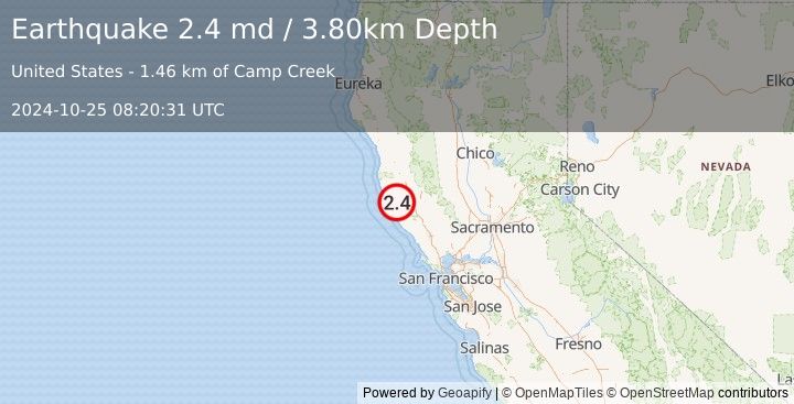 Earthquake NORTHERN CALIFORNIA (2.4 md) (2024-10-25 08:20:31 UTC)