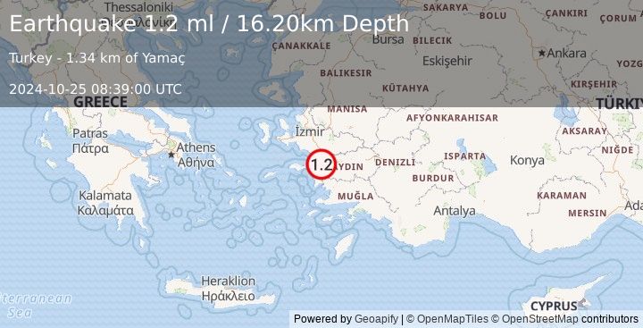 Earthquake WESTERN TURKEY (1.2 ml) (2024-10-25 08:39:00 UTC)