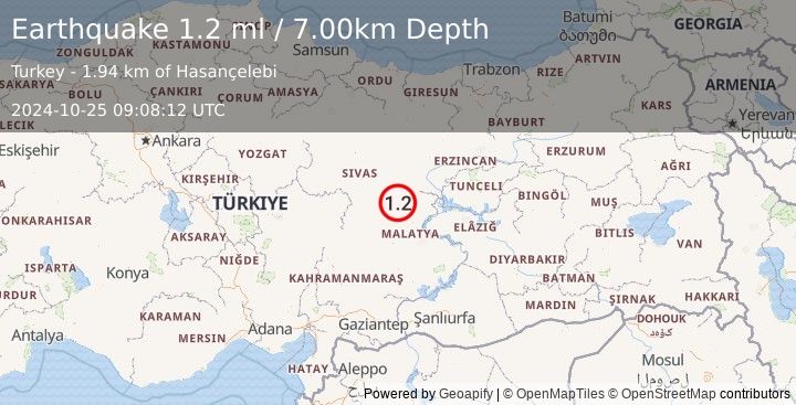 Earthquake CENTRAL TURKEY (1.2 ml) (2024-10-25 09:08:12 UTC)