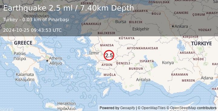 Earthquake WESTERN TURKEY (2.5 ml) (2024-10-25 09:43:53 UTC)