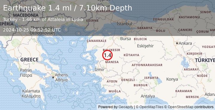 Earthquake WESTERN TURKEY (1.4 ml) (2024-10-25 09:52:52 UTC)