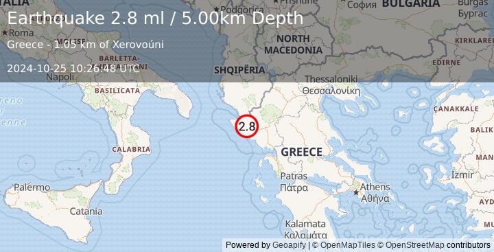 Earthquake GREECE (2.8 ml) (2024-10-25 10:26:48 UTC)