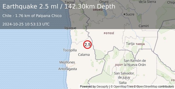 Earthquake ANTOFAGASTA, CHILE (2.5 ml) (2024-10-25 10:53:13 UTC)