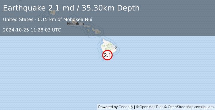 Earthquake ISLAND OF HAWAII, HAWAII (2.1 md) (2024-10-25 11:28:03 UTC)