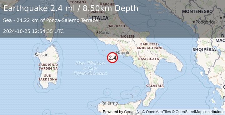 Earthquake TYRRHENIAN SEA (2.4 ml) (2024-10-25 12:54:35 UTC)