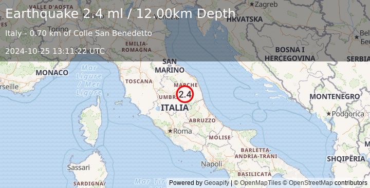 Earthquake CENTRAL ITALY (2.4 ml) (2024-10-25 13:11:22 UTC)