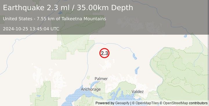 Earthquake CENTRAL ALASKA (2.3 ml) (2024-10-25 13:45:04 UTC)