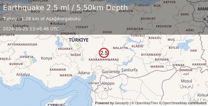 Earthquake CENTRAL TURKEY (2.5 ml) (2024-10-25 13:46:46 UTC)