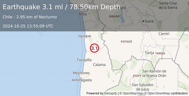 Earthquake TARAPACA, CHILE (3.1 ml) (2024-10-25 13:55:09 UTC)