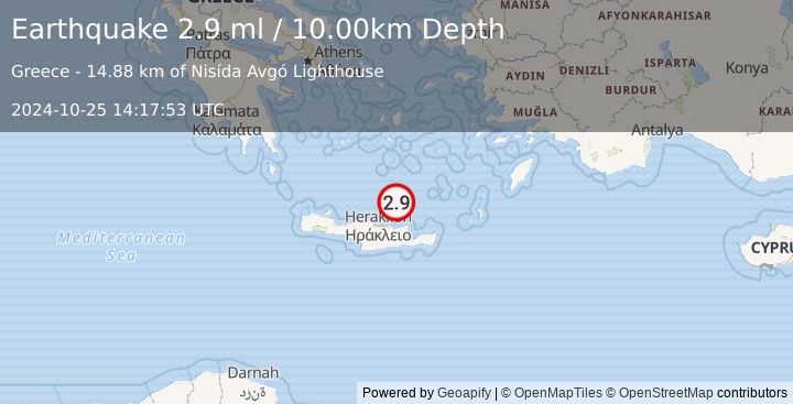 Earthquake CRETE, GREECE (2.9 ml) (2024-10-25 14:17:53 UTC)