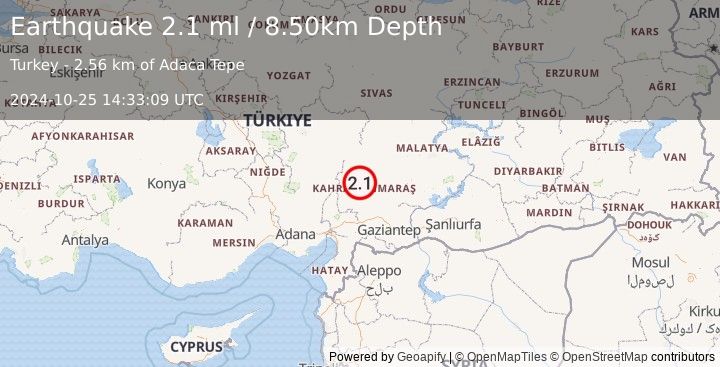 Earthquake CENTRAL TURKEY (2.1 ml) (2024-10-25 14:33:09 UTC)