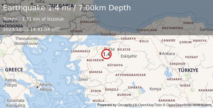 Earthquake WESTERN TURKEY (1.4 ml) (2024-10-25 14:41:04 UTC)