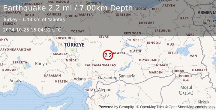 Earthquake CENTRAL TURKEY (2.2 ml) (2024-10-25 15:04:32 UTC)