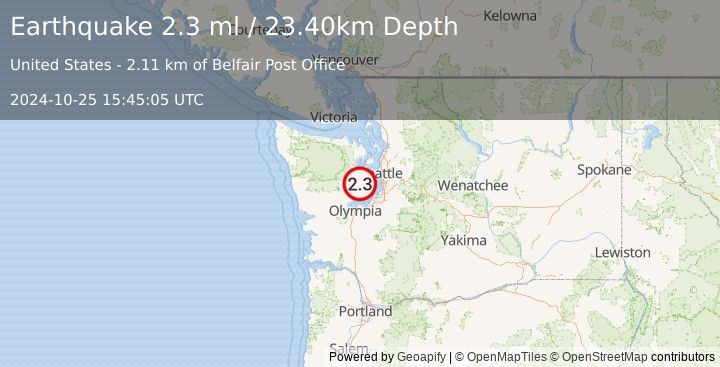 Earthquake PUGET SOUND REGION, WASHINGTON (2.3 ml) (2024-10-25 15:45:05 UTC)