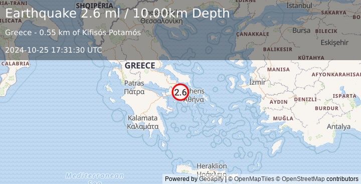 Earthquake GREECE (2.6 ml) (2024-10-25 17:31:30 UTC)