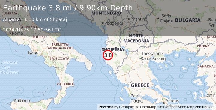 Earthquake ALBANIA (3.8 ml) (2024-10-25 17:50:56 UTC)