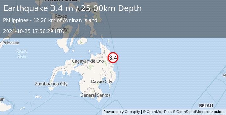 Earthquake MINDANAO, PHILIPPINES (3.4 m) (2024-10-25 17:56:29 UTC)