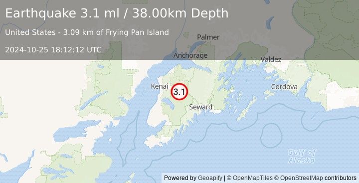 Earthquake KENAI PENINSULA, ALASKA (3.1 ml) (2024-10-25 18:12:12 UTC)