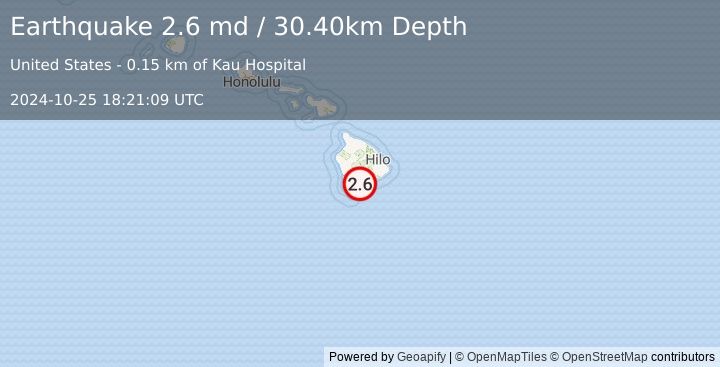 Earthquake ISLAND OF HAWAII, HAWAII (2.6 md) (2024-10-25 18:21:09 UTC)