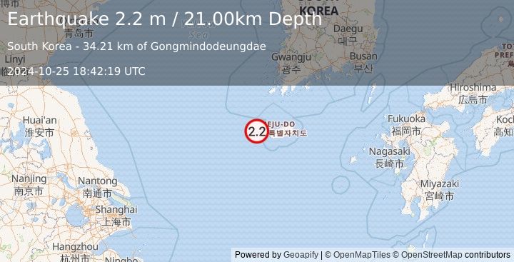 Earthquake YELLOW SEA (2.2 m) (2024-10-25 18:42:19 UTC)