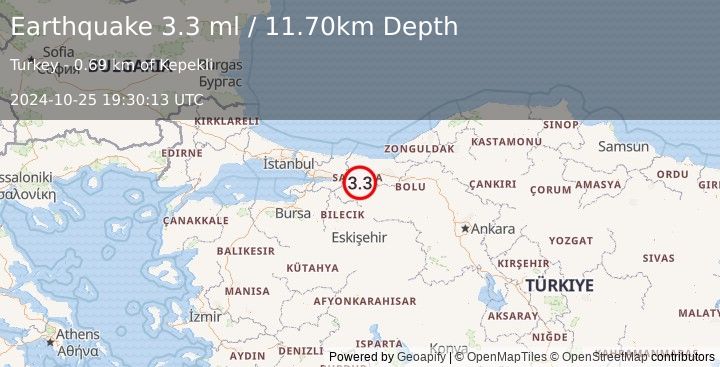 Earthquake WESTERN TURKEY (3.3 ml) (2024-10-25 19:30:13 UTC)