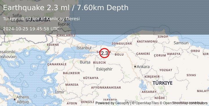 Earthquake WESTERN TURKEY (2.3 ml) (2024-10-25 19:45:58 UTC)