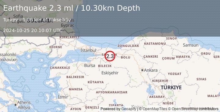 Earthquake WESTERN TURKEY (2.3 ml) (2024-10-25 20:10:07 UTC)