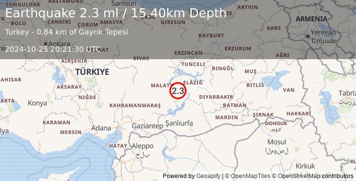 Earthquake EASTERN TURKEY (2.3 ml) (2024-10-25 20:21:30 UTC)