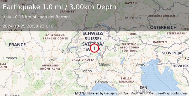 Earthquake NORTHERN ITALY (1.0 ml) (2024-10-25 20:39:23 UTC)