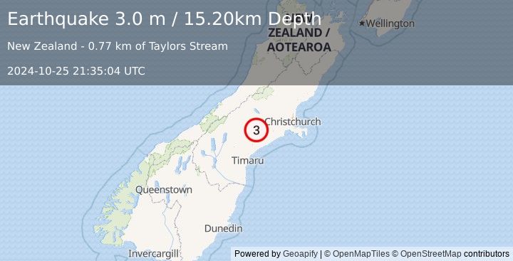 Earthquake SOUTH ISLAND OF NEW ZEALAND (3.0 m) (2024-10-25 21:35:04 UTC)