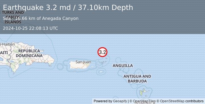 Earthquake VIRGIN ISLANDS REGION (3.2 md) (2024-10-25 22:08:13 UTC)