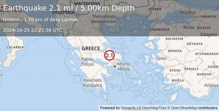 Earthquake GREECE (2.1 ml) (2024-10-25 22:21:56 UTC)