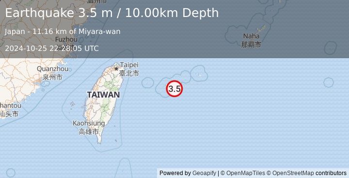 Earthquake SOUTHWESTERN RYUKYU ISL., JAPAN (3.5 m) (2024-10-25 22:28:05 UTC)