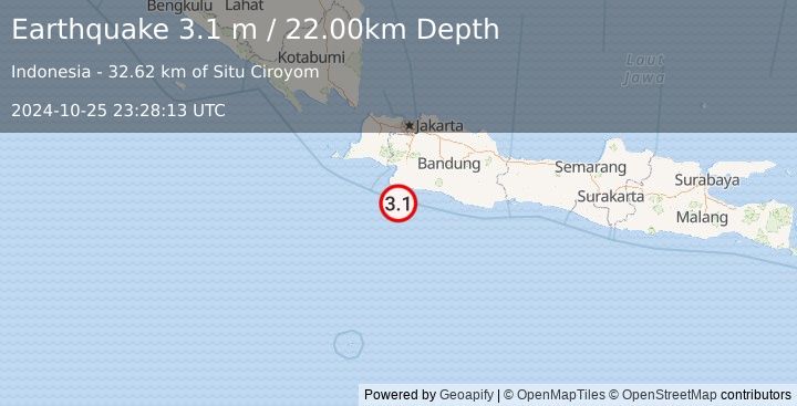 Earthquake JAVA, INDONESIA (3.1 m) (2024-10-25 23:28:13 UTC)