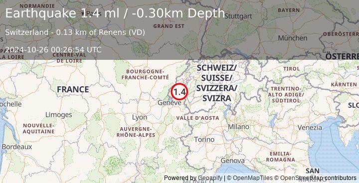 Earthquake SWITZERLAND (1.4 ml) (2024-10-26 00:26:54 UTC)